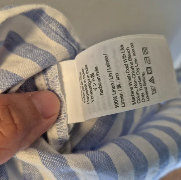 J Crew Blue White Vertical Striped Long Maxi Dress Linen Button Front Size XS - Picture 6 of 8